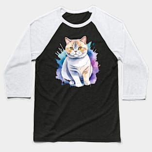 British Shorthair Cat Watercolor Drawing Baseball T-Shirt